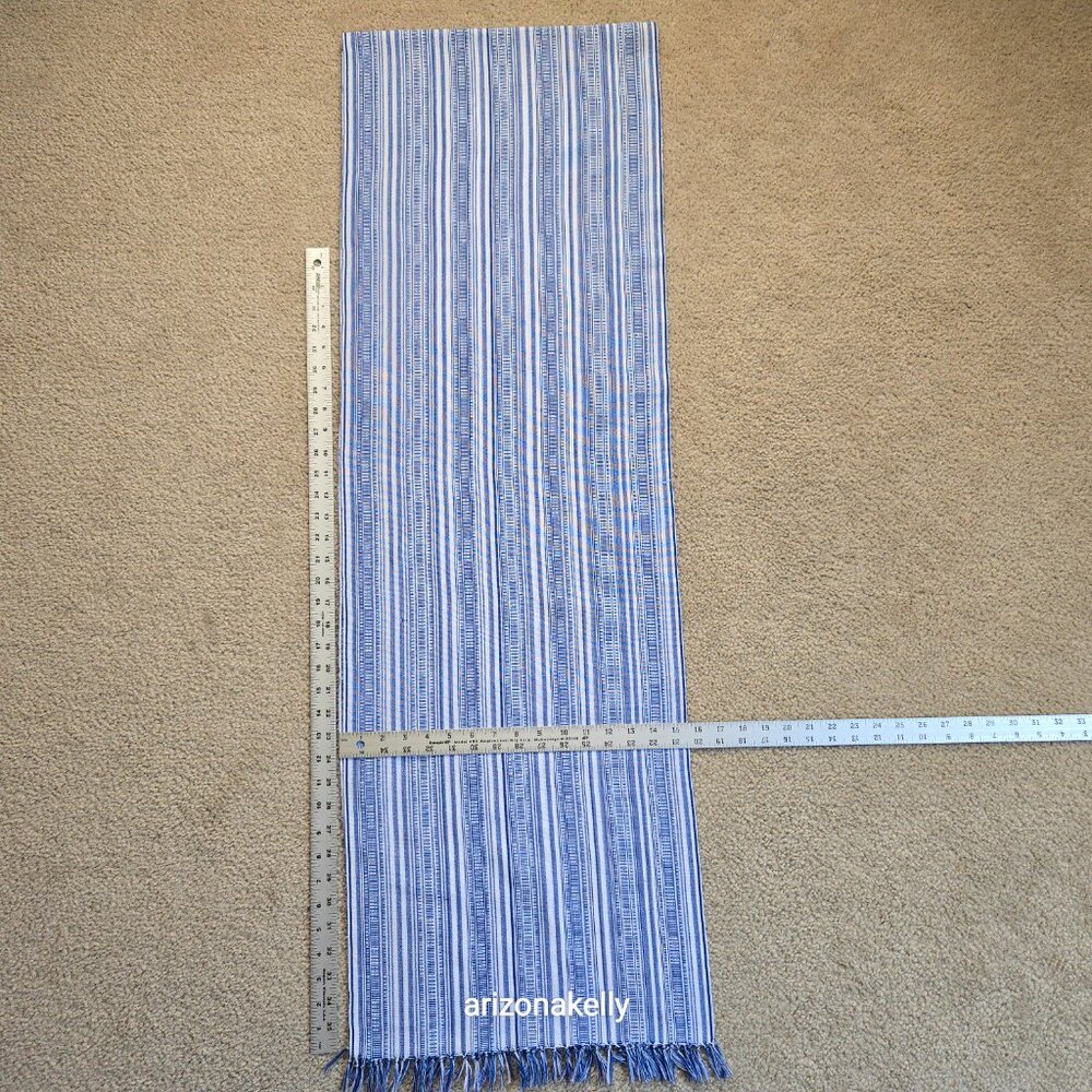 Cotton Linen Woven Scarf Blue & White - Picture 6 of 14